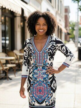 Hale Bob XXS Embellished Medallion Print Jersey Dress